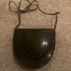 Black patent shoulder bag